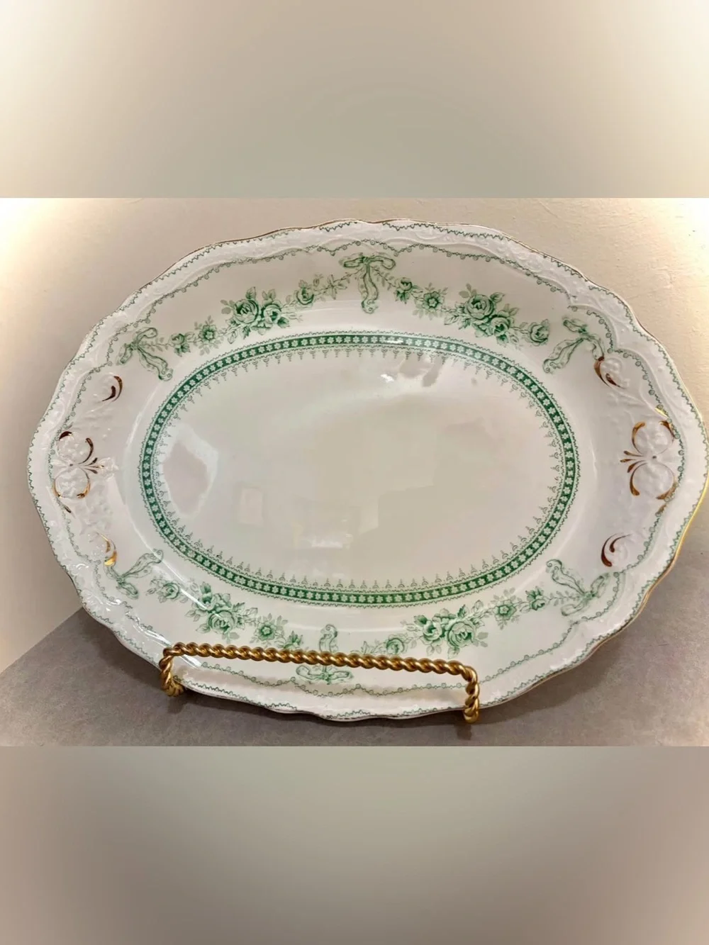 Antique Johnson Bros Glenwood Flow Green Staffordshire Platter 12.25” Pat 1902
